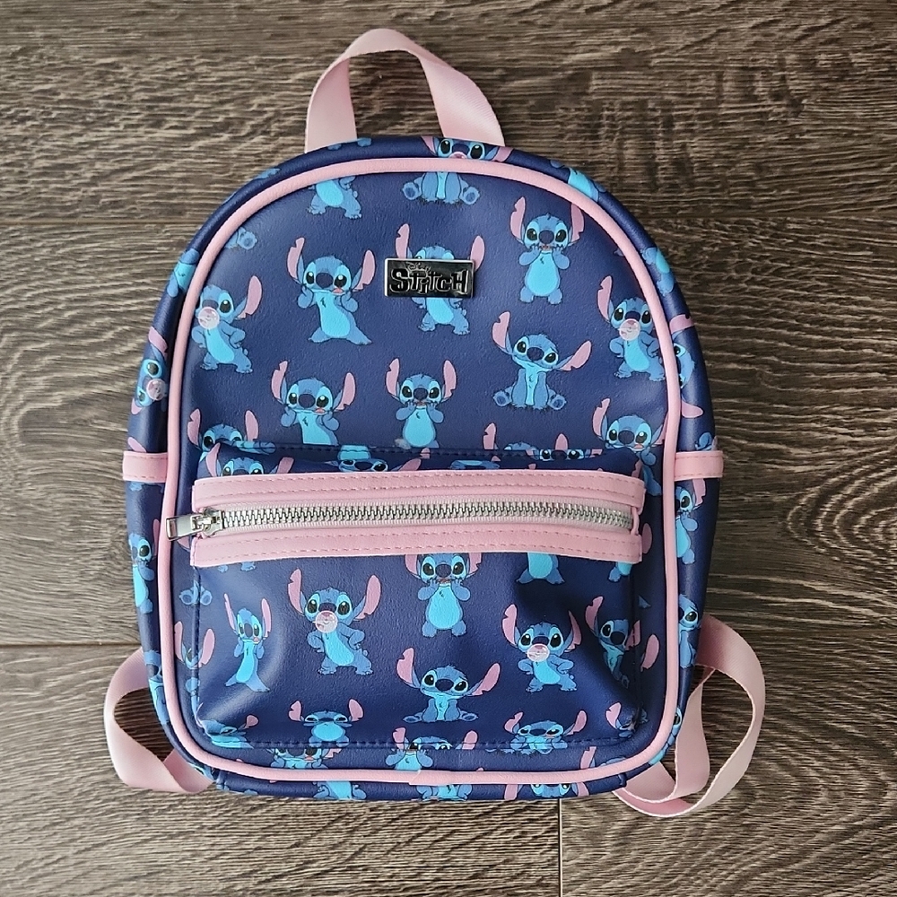 🩷 Disney Stitch Blowing Bubble Gum Mini Backpack Blue Pink Adjustable Straps